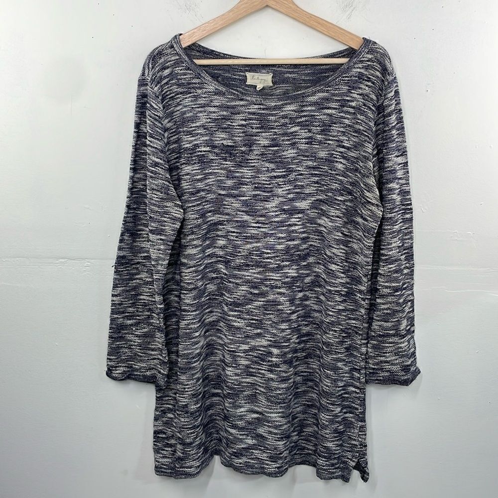 Lou & Grey Long Sleeve Slub Knit Navy Blue White Women's Dress Size Large
